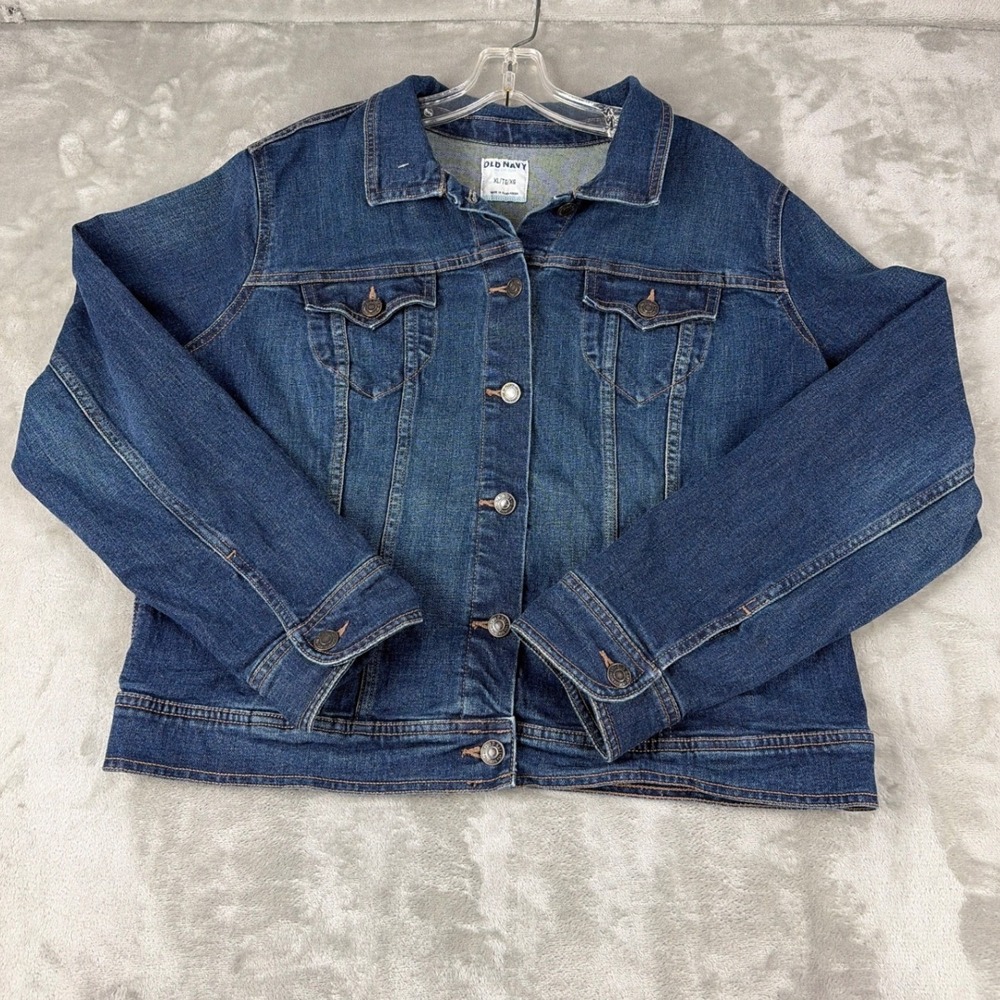 Old Navy XL Blue Denim Jacket Medium Dark Wash Stretch Cotton Mix